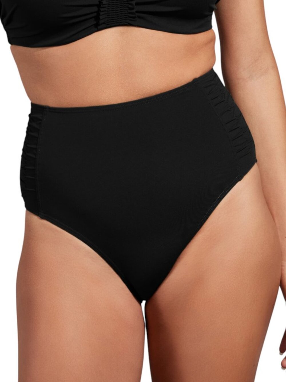 NWT Empreinte Black High Waisted Ruched Bikini Bottom - Size M